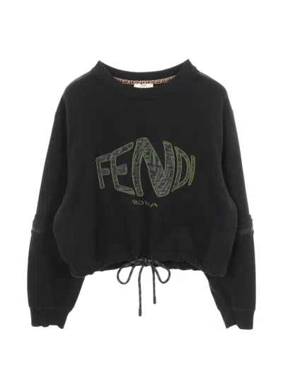 Pre-owned Fendi Fisheye Cropped Sweater In Black