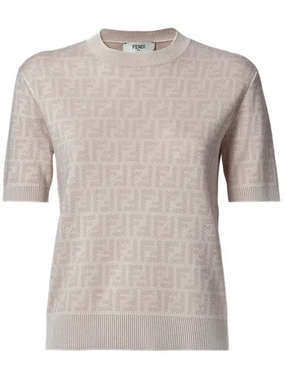 Fendi Fitted Crew Neck Short-sleeved Sweater In Pink