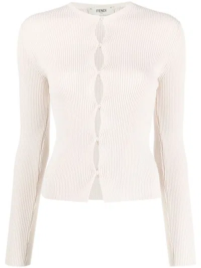 Fendi Fitted Ribbed Knit Top In White