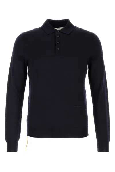 Fendi Fitted Stretch Wool Polo Shirt For Men In Black