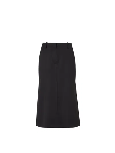 Fendi Fitted Wool Midi Skirt With Flared Hem And Side Slits In Black