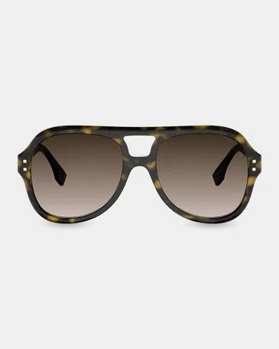 Fendi Five Sisters 56mm Aviator Sunglasses In Dark Havana / Gradient Brown