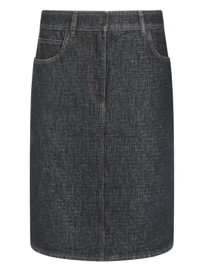 FENDI FENDI FLARED MIDI DENIM SKIRT WITH ALL-OVER QUILTED FF MOTIF CLOTHING