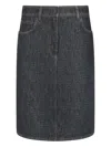Fendi Flared Midi Denim Skirt With All-over Quilted Ff Motif Clothing In Green