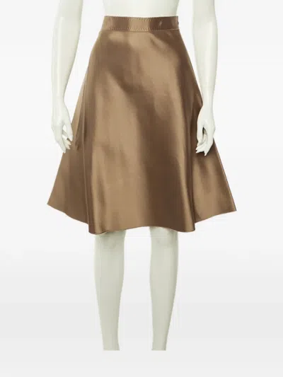 Pre-owned Fendi Flared Silk Skirt In Brown