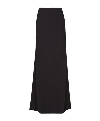 Fendi Logo Embroidered Back-slit Long Skirt In Black