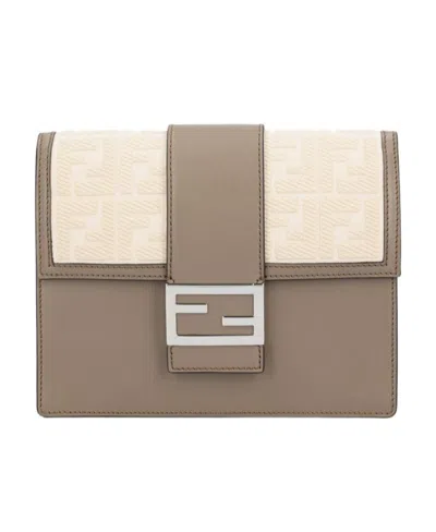 Fendi Flat Baguette Leather Messenger Bag In White