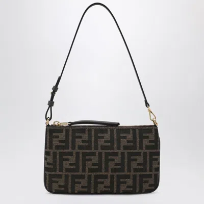 Fendi Flat Baguette Pouch In Tobacco Brown Ff Jacquard Fabric Women