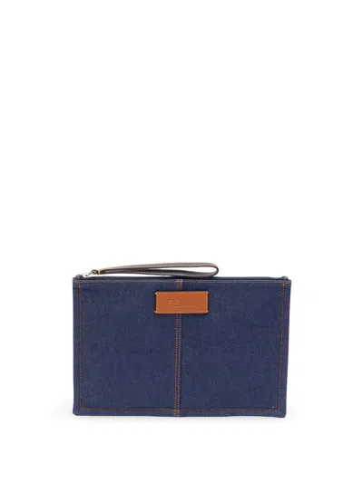 Fendi Medium Logo-patch Pouch In Blue