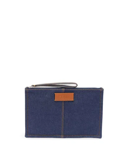 FENDI FENDI FLAT POUCH DENIM