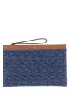 Fendi Textured Cotton Medium Flat Pouch With Zipper Closure In Green