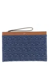 Fendi Textured Cotton Medium Flat Pouch With Zipper Closure