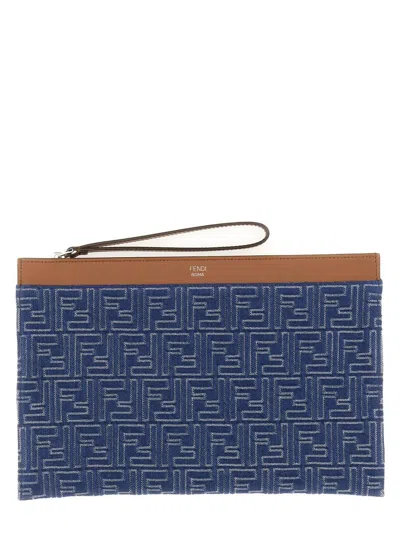 Fendi Flat Pouch Medium Ff In Blue