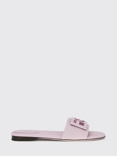 Fendi Baguette Ff Leather Buckle Flat Slide Sandals In Pink