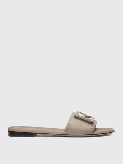 Fendi Women Cappuccino Leather Baguette Slippers In Brown