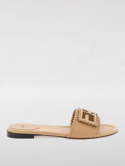 Fendi Ff Leather Sandal In Brown