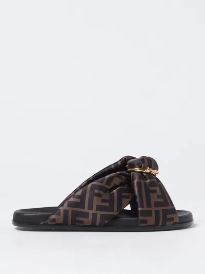FENDI FLAT SANDALS FENDI WOMAN COLOR TOBACCO,425083094
