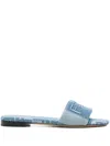 Fendi Flat Sandals With Logo-embellished Strap And Textured Fabric In Black