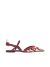Fendi Colibri Lite Ff Mesh Slingback Flat Pumps In Nudo Multic+bordeaux