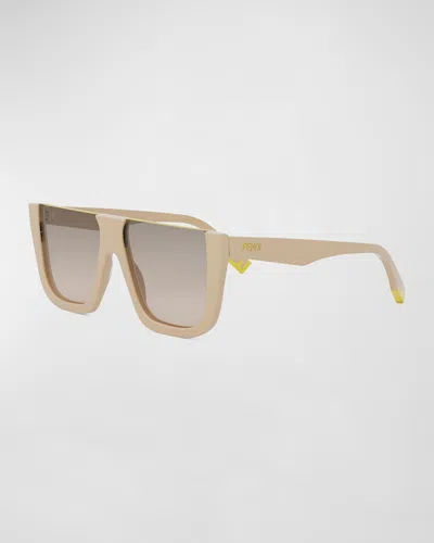 Fendi Flat-top Logo Acetate Square Sunglasses In Sbeigbrng