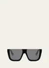 Fendi Flat-top Logo Acetate Square Sunglasses In Shiny Black / Smoke