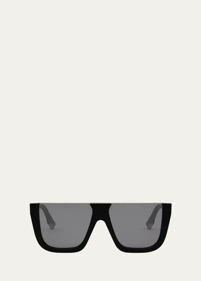 Fendi Flat-top Logo Acetate Square Sunglasses In Shiny Black / Smoke