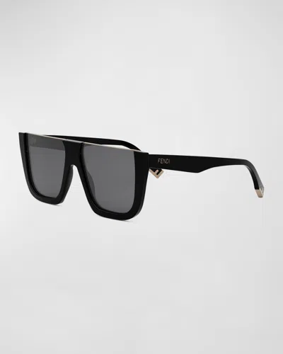 Fendi Flat-top Logo Acetate Square Sunglasses In Black