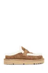 Fendi Women Beige Mules With Logo Lettering On The Rear And Ff Buckle In Suede Woman In Neutral