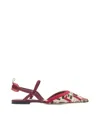 Fendi Colibri Lite Ff Mesh Slingback Flat Pumps In Nudo Multic+bordeaux
