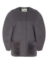 Fendi Women Wool Blouson With Mink Pockets And Inner Ff Logo In Gray