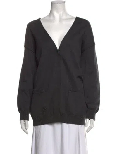 Pre-owned Fendi Fleece V-neck Sweater In Grey