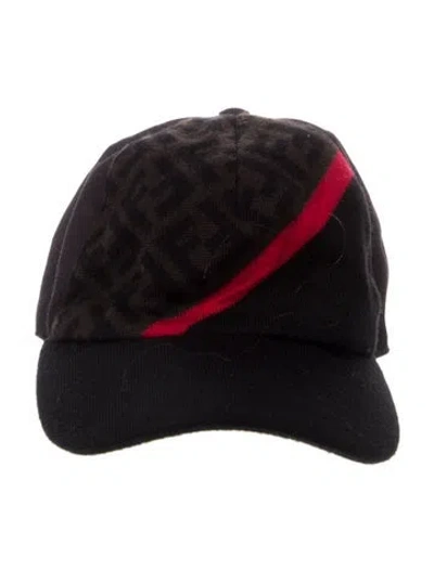 Pre-owned Fendi Fleece Wool Logo Pattern Print Baseball Cap In Black