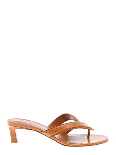 Fendi ‘fling' Beige Sandals With F Design And Python Effect In Leather Woman