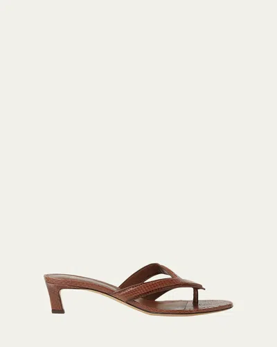 Fendi Fling Snake-embossed Leather Thong Sandals In Brown