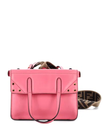Pre-owned Fendi Flip Leather Mini Tote Bag In Pink