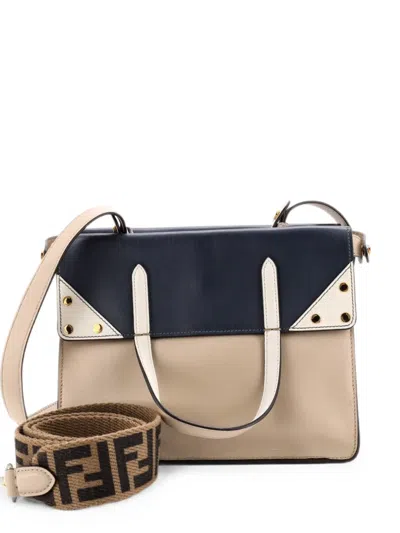 Pre-owned Fendi Flip Leather Small Tote Bag In Multi