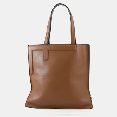 Pre-owned Fendi Flip Medium Tote Brown/black Leather Size Medium