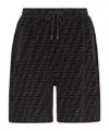 Fendi Flocked Cotton-jersey Drawstring Shorts In Black