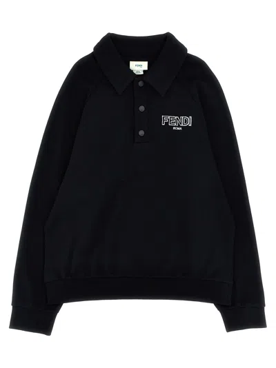 Fendi Kids' Flocked Logo Sweatshirt In Black