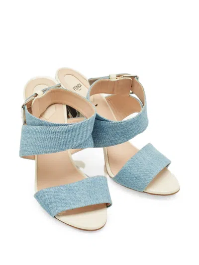 Pre-owned Fendi Flora Detail Ankle-wrap Sandals In Blue
