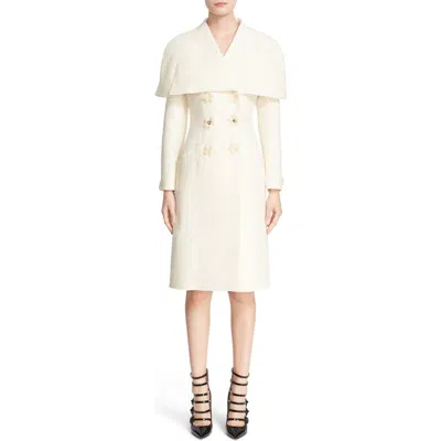 Fendi Floral & Crystal Embellished Wool & Silk Gazar Coat In White