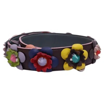 Pre-owned Fendi Floral Embellished Leather Shoulder Strap In Black