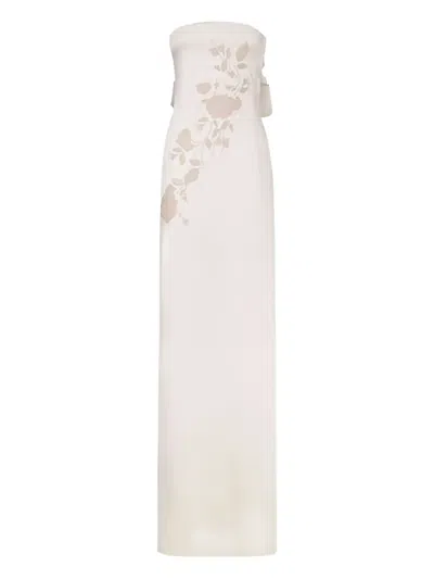 Fendi Floral-embellished Satin Dress In Neutral