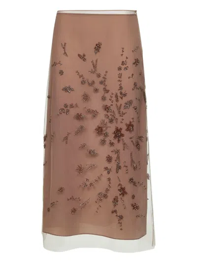 Fendi Floral-embellishments Midi Skirt In Brown