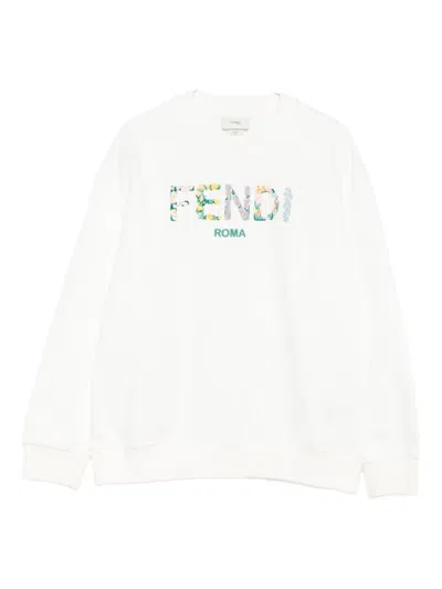 Fendi Kids' Floral-embroidered Roma Sweatshirt In White