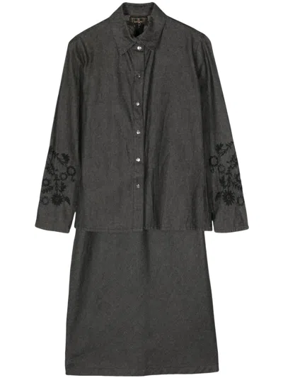 Pre-owned Fendi Floral-embroidered Skirt Set In Grey