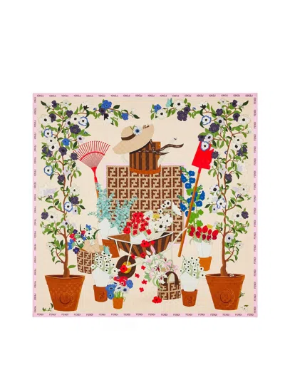 Fendi Floral Gardening Silk Scarf In Neutral