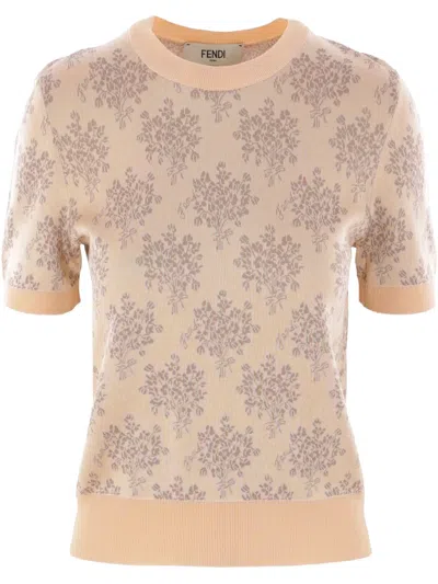 FENDI FLORAL-JACQUARD CROPPED SWEATER