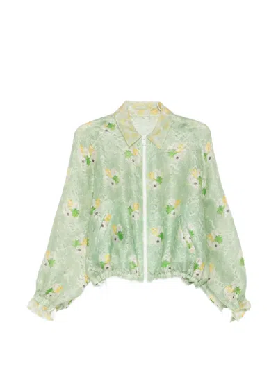 Fendi Light Green Organza Lace Bomber Jacket