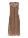 Fendi Women Beige Sleeveless Crewneck Dress With Floral Embroidery In Lace Woman In Brown